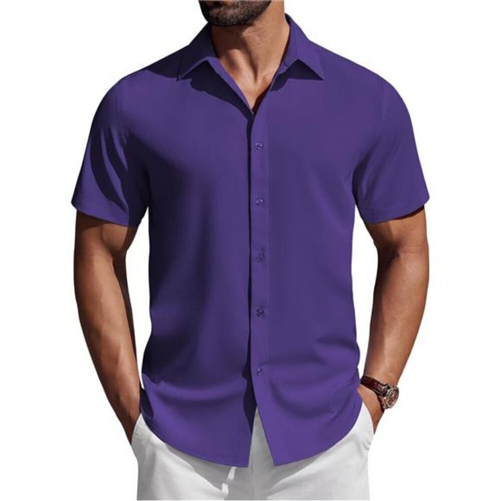 Casual Button Down Shirt Men Short Sleeve Summer